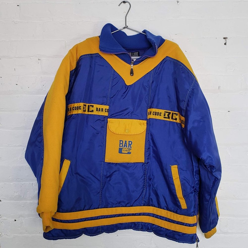 Vintage Blue BARCODE Oversize Fleece & Puffer Pullover With Side Zips